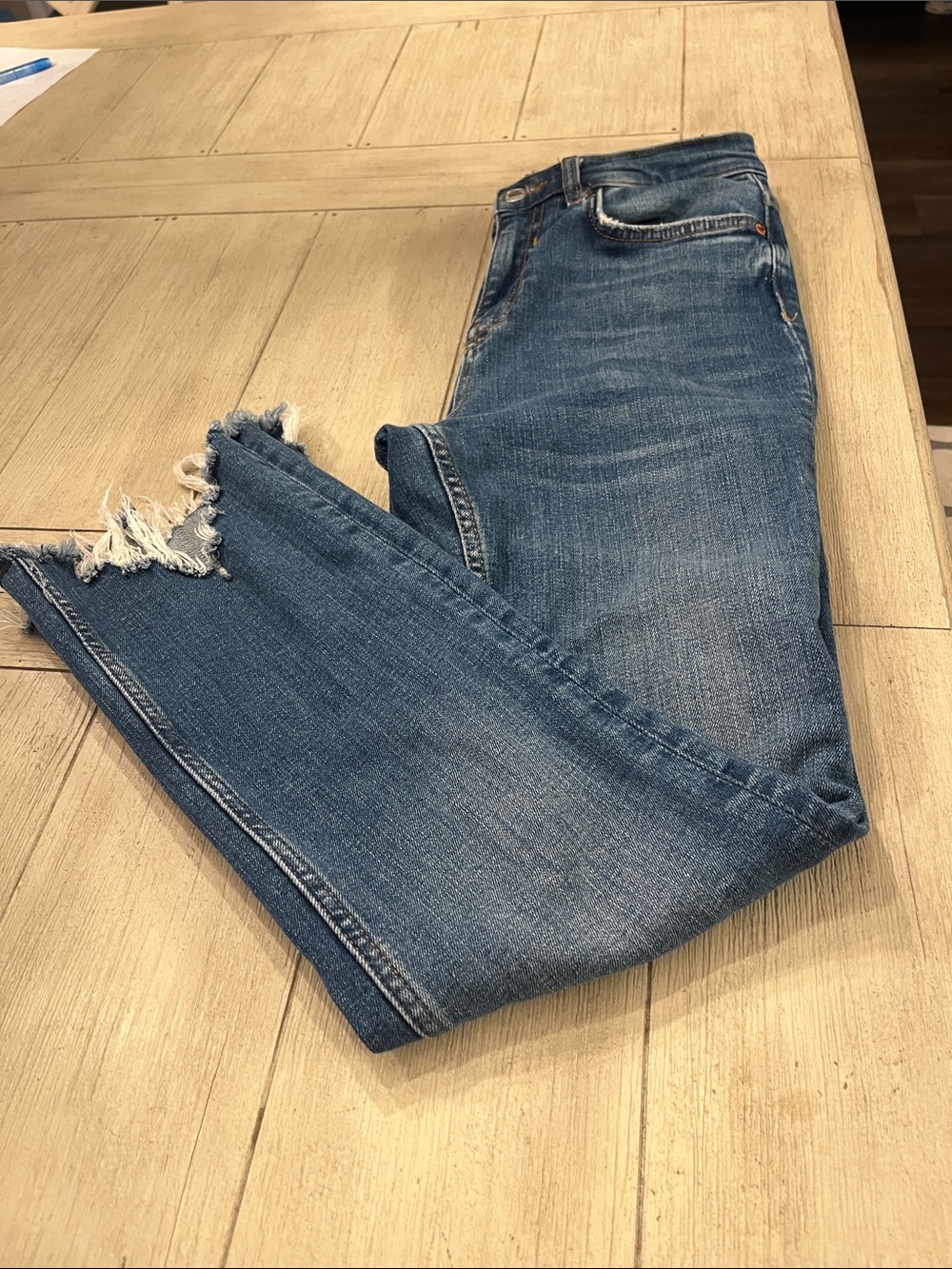 Zara Women's Medium Blue Boot Cut Jeans with Frayed Hem